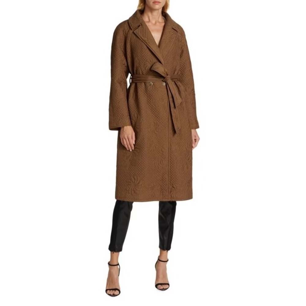 NWT Elie Tahari Quilted Floral Stitch Wrap Coat / Lightweight /Belted/Mult Sizes